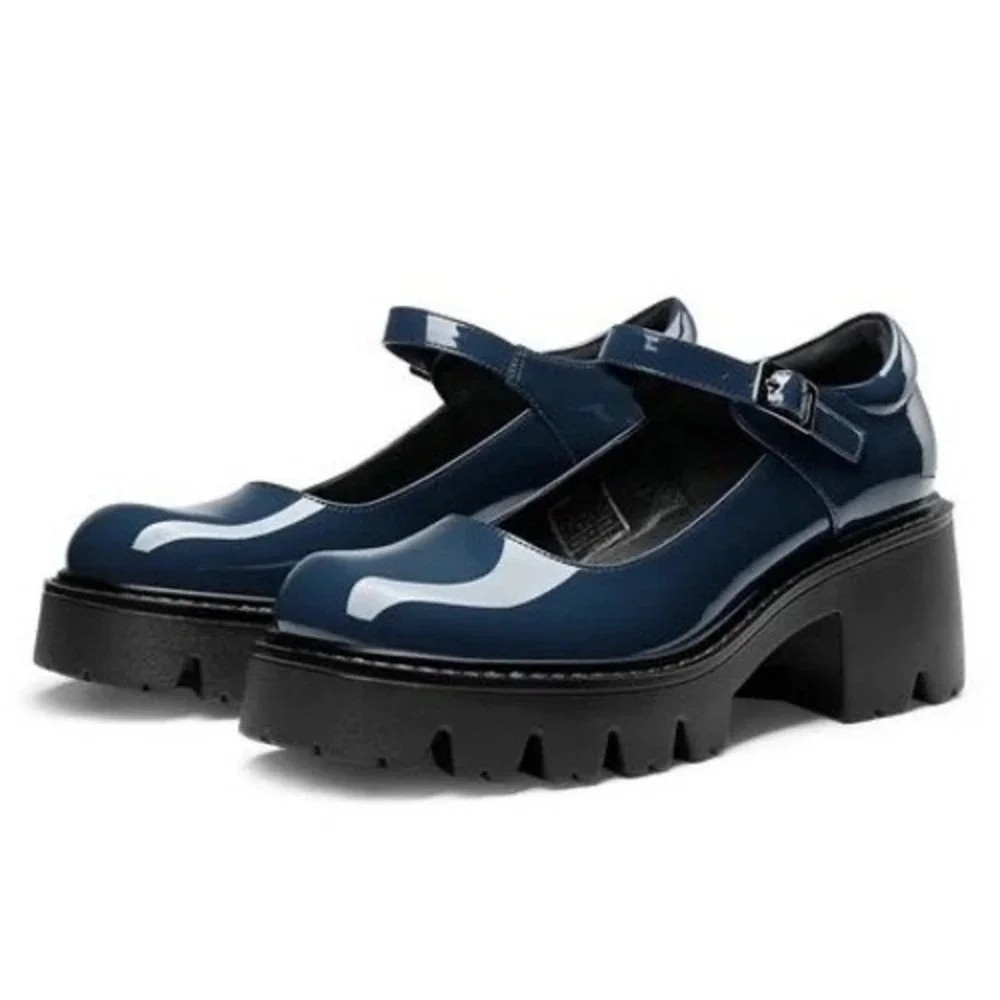 Dream Pairs Navy Patent Mary Jane Platform Chunky Heel Shoes Women Size 7.5‎ Y2K